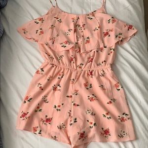 Pink floral spaghetti strap romper